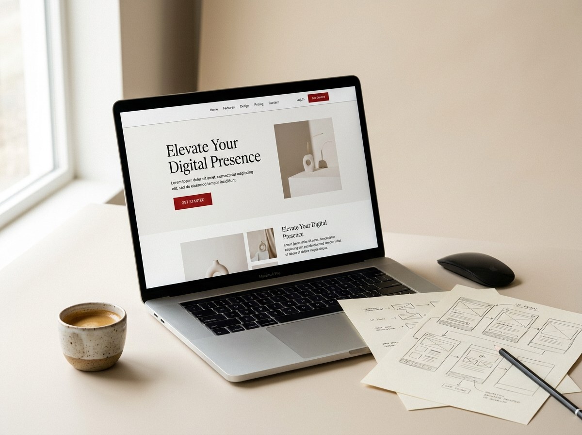 A small business website laid out across desktop and phone